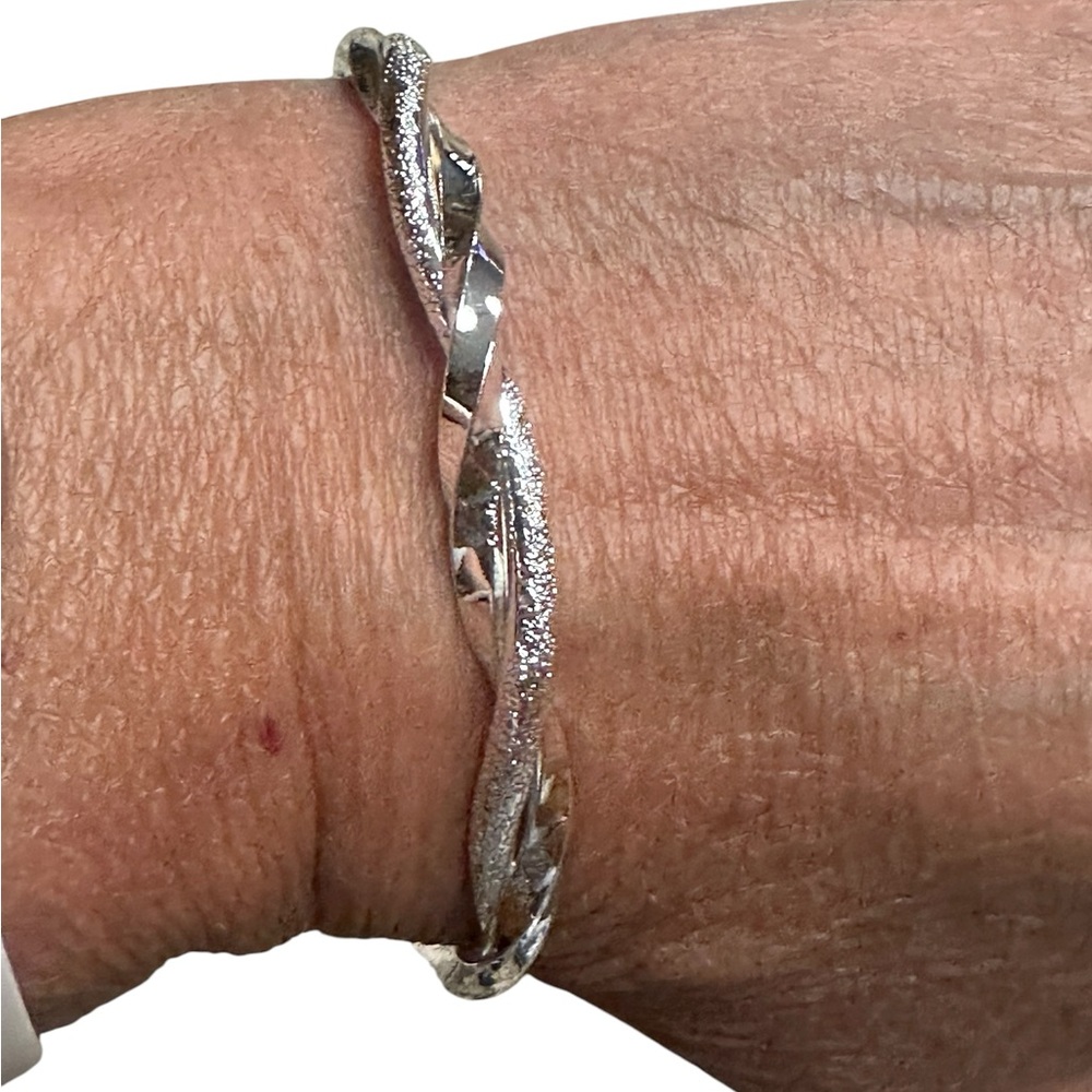 Silver Twist Bangle Stackable Bracelet - image 3